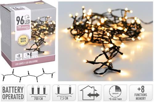 LUCI DI NATALE A BATTERIA 96 LED BIANCO CALDO