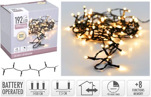 LUCI DI NATALE A BATTERIA 192 LED BIANCO CALDO