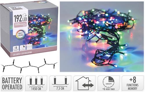 LUCI DI NATALE A BATTERIA 192 LED MULTICOLOR