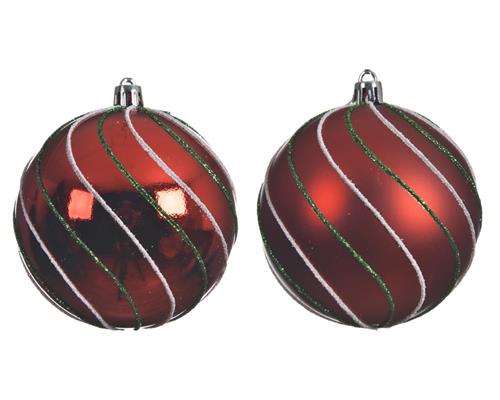 PALLINA DI NATALE ROSSA DECORO VERDE 2 ASSORTITE 8 CM