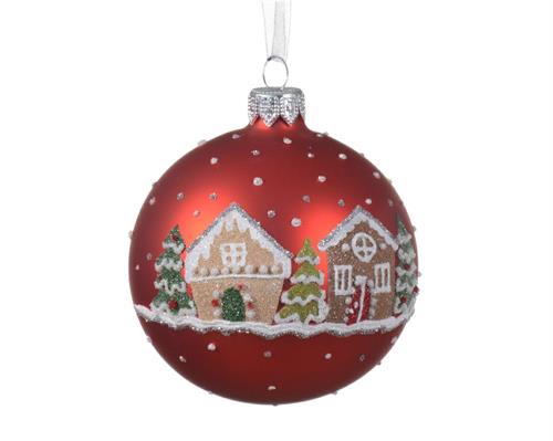 PALLINA DI NATALE IN VETRO ROSSA DECORO CASE NATALIZIE 8 CM