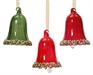 CAMPANA IN VETRO LUCIDO ROSSO/VERDE CON PERLINE E GLITTER 6,7 CM