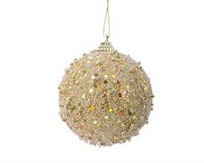 PALLINA DI NATALE ORO PAILLETTES E PERLINE 8 CM