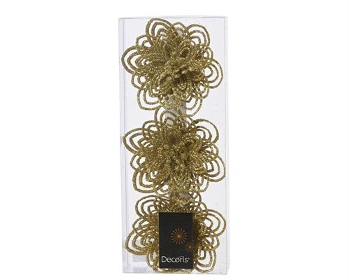 FIORE IN PLASTICA ORO GLITTER CON CLIPS 3 PZ 10 CM