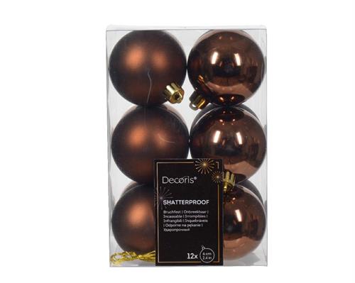 PALLINE DI NATALE MARRONE 6 CM CONFEZIONE 12 PZ