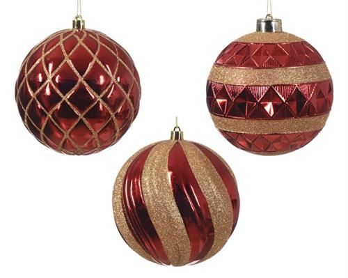 PALLINA DI NATALE ROSSA DECORO ORO 3 ASSORTITE 12 CM