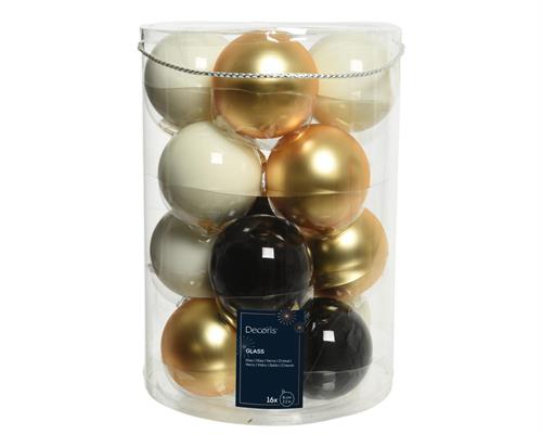 PALLINE DI NATALE ORO-BIANCO-NERO 8 CM CONFEZIONE 16 PZ