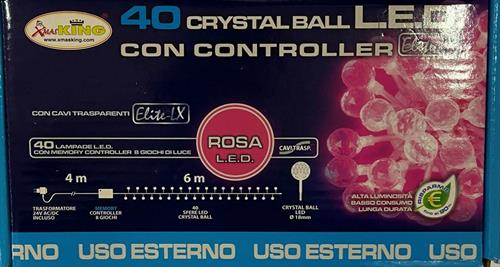 CATENA DI LUCI 40 LED CRISTAL BALL. ROSA USO EXT 6MT